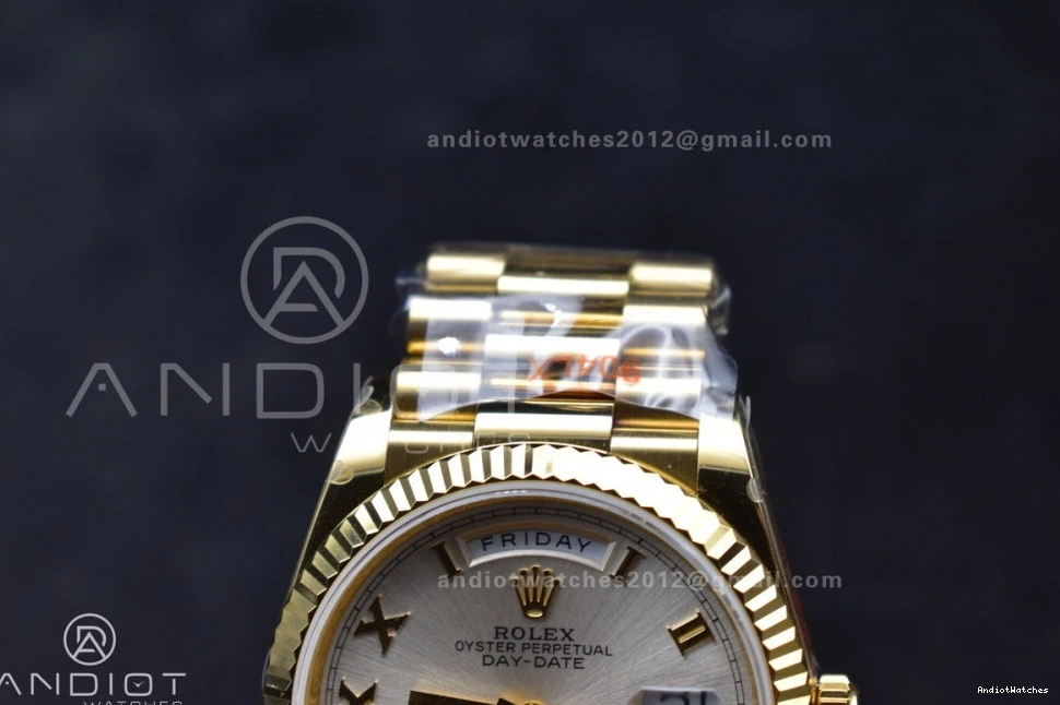 Steel President 904L Durable V5 (Gain QF Edition vr3255 Weight) DayDate 699 on 36 Roman Bracelet Best Silver Dial with YG Markers 0207